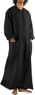 [YAOHUOLE] Thobe for Men Long Sleeve Jubba Thobe Mens Kaftan Robe Muslim Clothes Causal Mens Nightshirt