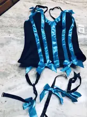 Hot Topic Womens Black/Blue Bust Turq Moulin 34B. ShipN24Hours