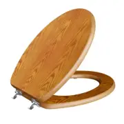 Closed Front Toilet Seat Elongated w/Cover and Chrome Hinge Dark Brown Oak Wood