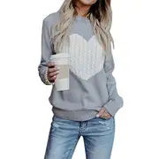 Nevenka Women's Long Sleeve Pullover Sweater CrewNeck Cute Heart Knit Sweater-Grey