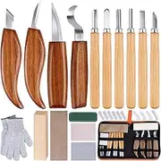 26-in-1 Wood Carving Kit with Wood Whittling Kit with Basswood Wood Blocks Gifts Set for Adults and Kids Beginners, Carving Knife Sharpener for Spoon, Bowl, Kuksa Cup (Carving Knife Kits)