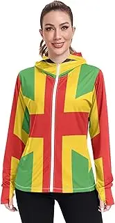 [GAIGEO] Jamaican Flag Women's Rash Guard Swim Sun Shirts UV Rashguard Zipper Hoodie Tops SPF 50+ S