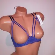 Victoria Secret Bra Purple Lace Strappy Open Bust Underwire New