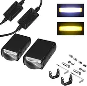 AUOKAY Motorcycle Driving Lights Double Color Lights White/Amber 3 Modes Hi/Lo Beam Sport Front Grille LED Lights with Lens Waterproof for SUV ATV Bike UTV Truck Boat,Pack of 2