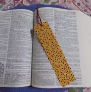 Bookmark Fabric or Cloth Gold Yellow with Polka Dots & Circles Ribbon Handmade
