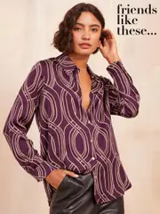 Friends Like These Burgundy Satin Long Sleeve Button Through Shirt (AD7475) | $53