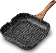 Generous Cook Non-Stick Induction Frypan -Nonstick Grill Pan with Granite Coating & Solid Wood Handle, Induction Steak Bacon Pan Frying Pan for Gas (11" Square)