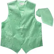 New Men's Formal Vest Tuxedo Waistcoat_necktie paisley aqua green prom wedding