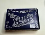 NOS Vintage Tennessee Silver Metal Teapot Salt & Pepper Shakers & Tray Japan