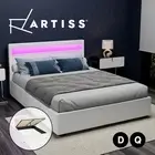 Artiss Bed Frame Double Queen Size LED Gas Lift White COLE
