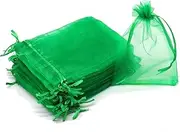Green Organza Gifts Pouches, 50pcs 7 * 9cm Small Organza Favour Bags, Wedding Jewelry Bags, Clear Mesh Pouches Perfect for Wedding, Christmas, Birthday, Anniversary