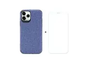 For iPhone 11 Pro Case Denim Texture Blue & Tempered Glass Screen Protector