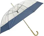 [ベーシックスタンダード] Women's Long Umbrella, Vinyl Umbrella, Large, Ribs, 23.6 inches (60 cm), Lightweight, Durable, Fiberglass Ribs, Hand Opening, Wooden Handle, Stylish, Cut-off, Navy