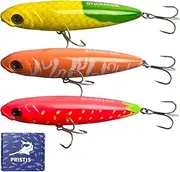 Pristis 3pcs Amazing Paint Coating Topwater Swimbaits, Bass Fishing Lures for Saltwater & Freshwater, Floating Pencil Plopper Baits, Top Water Stick Popper for Striped Bass Pike Catfish Trout Perch