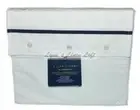 RALPH LAUREN Palmer Polo Navy QUEEN FLAT SHEET ORGANIC COTTON 464 TC White
