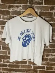 NWT AMERICAN EAGLE AE CROPPED ROLLING STONES GRAPHIC T-SHIRT TEE MEDIUM BAND TEE