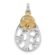 Sterling Silver Rhodium & Gold-Tone Tree, Lucky Clover Pendant