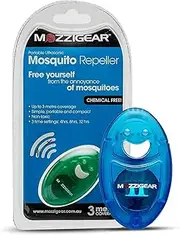 Mozzigear Ultrasonic Mosquito Device - Anti Mosquito, Bug & Insect Repeller with 3-Metre Coverage, Replaceable Battery & 3 Time Settings - Safe for Pets - Use Indoors & Outdoor
