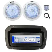 Dual Marine Radio, Spa Bezel,Adapter,Antenna,Wire,2x 6'' 240W LED White Speaker
