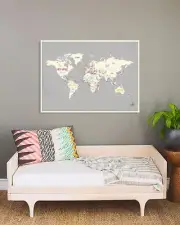 World Map Wall Art Paper Print in Gray 24x18" World Travel Map Poster