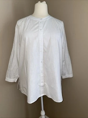 Lane Bryant White Embroidered Long Sleeve 100% Cotton Tunic Top Plus Size 18/20