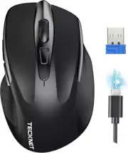 TECKNET Rechargeable Wireless Mouse, 2.4G Silent Quiet Click, 6... Black