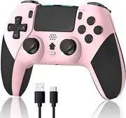 Wireless Pro Controller for PS4 Controller, Game Controller Compatible with Playstation 4/ Slim/ Pro/ PC, Built-in 800mAh Rechargeable Battery/ Responsive Joystick and Buttons/ Audio/ Turbo (White & Black) (Pink+Black)