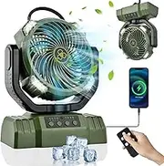 Camping Fan, 10000mAh Portable Fan for Camping with LED Lantern, Rechargeable Desk Fan Ceiling Tent Fan with Remote, Hook & Handle, 270° Pivot, 4 Speeds, Timer & Power Bank Function
