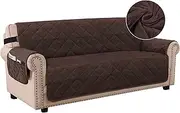 Smarcute Thick Velvet Sofa Cover Soft Couch Cover for 3 Cushion Sofa Slipcover Washable Furniture Protector for Dogs with Non-Slip Elastic Straps（3 Seater,Brown