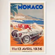 Galrie Monaco Grand Prix 1936 Vintage Racing Art Poster Perfect for Collectors, White Frame, A0 84 x 119cm (33 x 47inch)