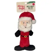 Merry & Bright Nice & Noisy Santa Dog Toy Red Squeaky Thrash Plush Toss Shake