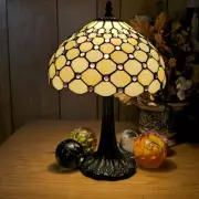 Stone Pattern Tiffany Style Stained Glass Table Lamp Satin Bronze Finish Base