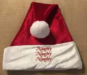 Santa Hat 'Naughty Naughty Naughty' Red w/ White Trim - Adult OSFM - NEW