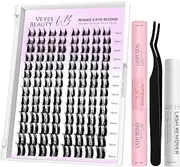 VEYESBEAUTY Lash Clusters Kit Eyelash Extensions Thin & Invisible Band DIY Individual False Eyelashes Newbie's Five-Second Series Lash Tray for Self-application, Star Spike Lash 10-18mm Mixed Length