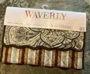 NWT Waverly Quilted Cotton Table Runner Reversible Paisley Striped Brown Green