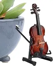 Miniature Violin, Collectible Wooden Instrument Figurine with Stand, Decorative Display Model Music Ornament for Desk Shelf Living Room Home Studio Bookshelf Decor