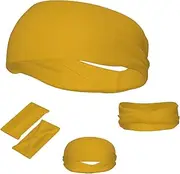 FJWSLCH Mustard Yellow Headbands for Women Men Non Slip Workout Sweatbands Adjustable Sports Hair Bands Elastic Head Bands Moisture Wicking Hairband for Running, Cycling, Yoga, Spa