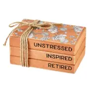 Wooden Faux Book Block Stack Farmhouse Tabletop Shelf Decor Retired - 2 Pack