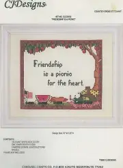 CJ Designs Friendship is a Picnic Ants Apple Tree Hot Dog Flag Cross Stitch KIT