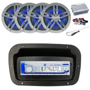 Dual Marine Radio,Spa Bezel,Adapter,Antenna, Amp w/Kit, 4x 6.5" Charcoal Speaker