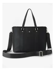 [Madison Accessories] Tara Laptop Tote Work Bag + Monogram Bag Strap in Black