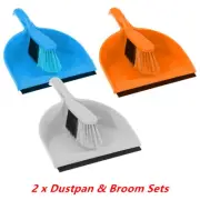 2 x Plastic Deluxe Dustpan and Brush Broom Sets Sweeper Home Office Cleaner