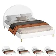ALFORDSON Bed Frame Base Double Size with PU Leather Upholstery Upholstery, Bed Platform Foundation with Headboard for Mattress Topper, Calla White