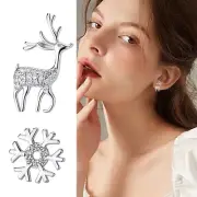 S925 Sterling Silver Snowflake Deer Earrings Art Small Fresh Temperament New
