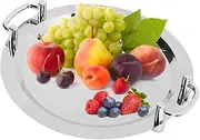 304 Stainless Steel Serving Tray with Handles, Elegant Bright Mirror Finish Decorative Metal Serving Platter Food Tray for Restaurant Hotel Banquet Buffet Wedding Party (Round