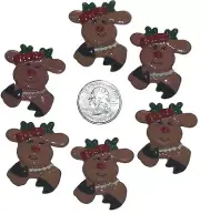 6 PC CHRISTMAS REINDEER FLATBACK FLAT BACK RESINS