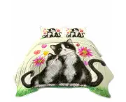 Cute Black and White Cats Mother and Daughter Coverlet