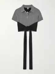 [LOEWE] LOEWE - Cropped Open-back Tie-front Wool-blend Polo Shirt - Gray - x small x small Gray
