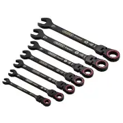 Draper Metric Flexible Head Ratchet Combination Spanner Set Black 7Piece 03927