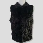 Betsey Johnson Womens Black Faux Fur Sequin Vest Size Medium Glam Rock Luxe NWT